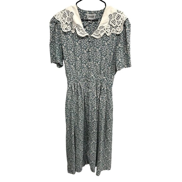 Vintage 80s L.G. Star Womens Floral Midi Dress Lace Collar Sz 18 Modest Cottagec - Picture 1 of 9